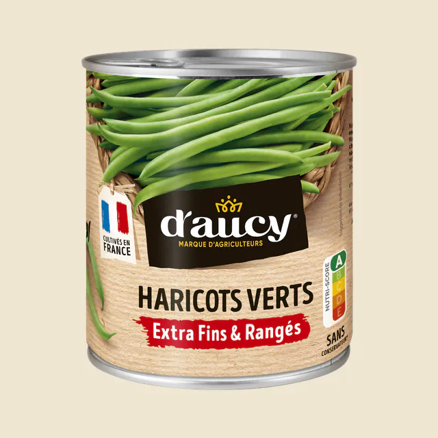 Haricots verts extra fins rangés d'aucy 440g