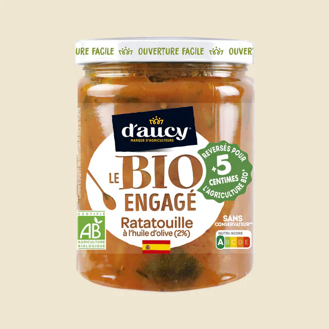 Ratatouille cuisinée huile olive sans sel ajout.Bio engagé d'aucy 530g