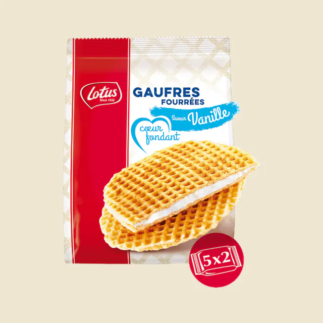 LOTUS Gaufres Fourrées cœur fondant saveur Vanille 310g (5x2p)