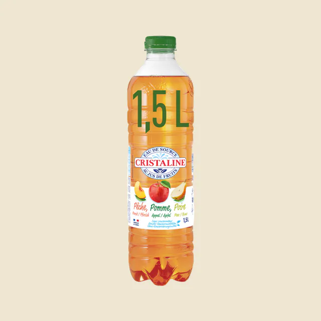 CRISTALINE Eau de Source au jus de fruits PECHE POMME POIRE 1,5L