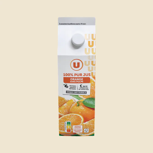Pur jus orange sans pulpe, brique 2L