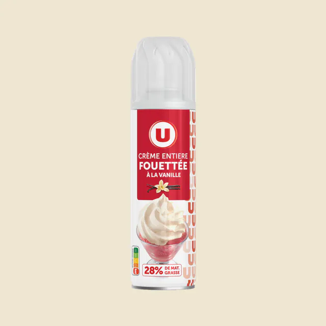 Crème UHT fouettée à la vanille sous pression 28%