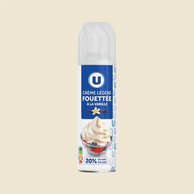 Crème UHT légère fouettée à la vanille sous pression 20%mg - 250g