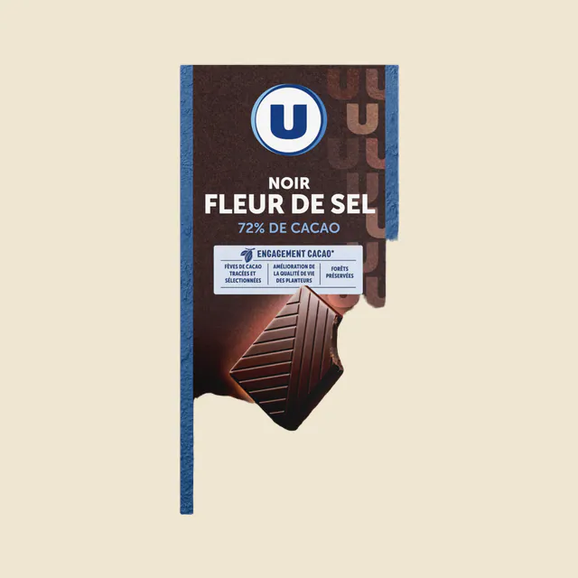 Chocolat noir dégustation 72% de cacao et fleur de sel Tablette de100g
