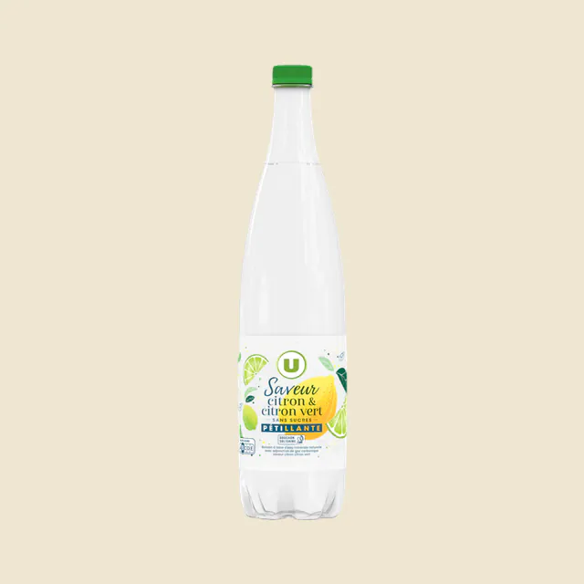 Boisson gazeuse à base d'eau minérale naturelle pétillante saveur citron-citron vert zéro sucre 1L