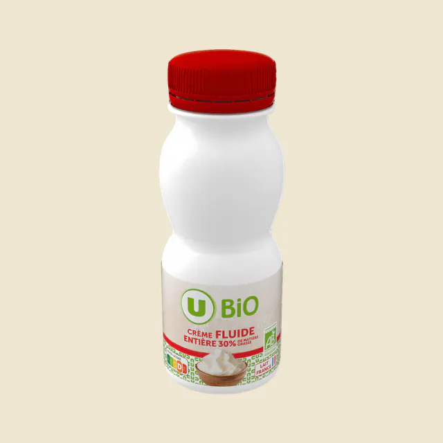 Crème fluide entière stérilisée uht 30%mg bouteille 25cl
