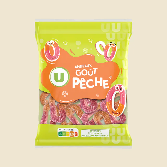Bonbons gélifiés anneaux pêche - sachet 250g