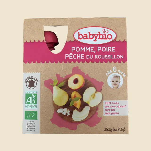 Gourdes pomme, poire, pêche, dès 12mois