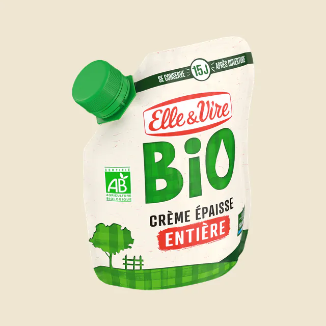 Elle & vire creme entiere epaisse bio 30%mg poche 324g