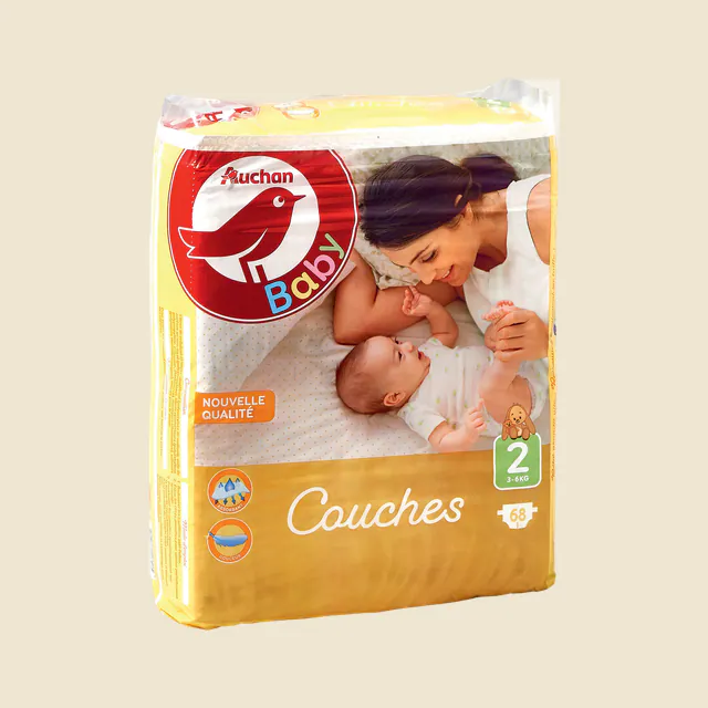 AUCHAN BABY : Couches taille 2 x 68