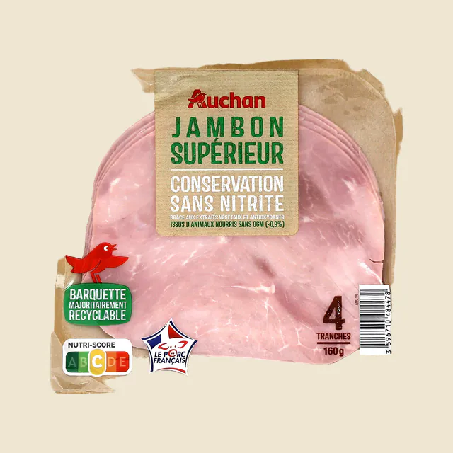 Jambon SupérieurSans couenneConservation Sans Nitrite grâce aux extraits végétaux et antioxydants