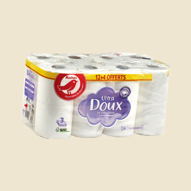 Papier toilette blanc, 3plis, enrichi en coton