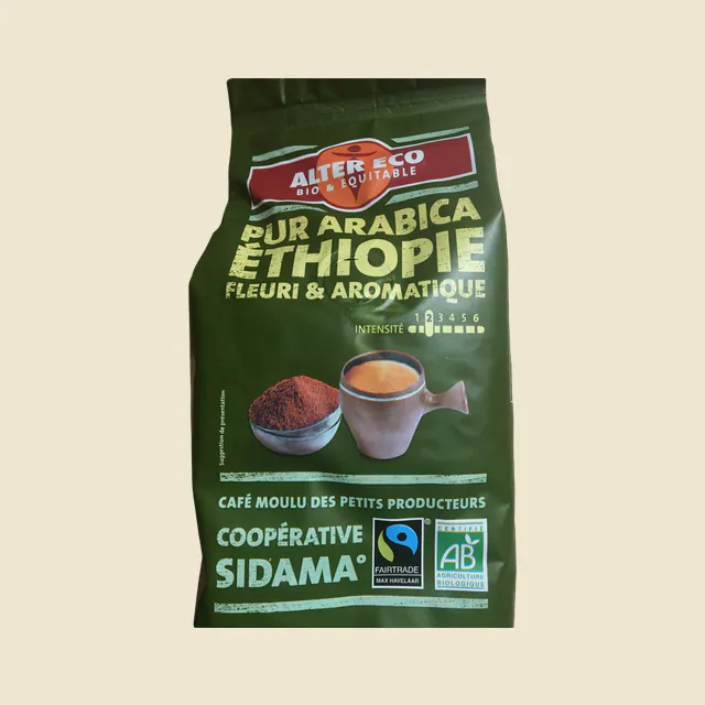 Café moulu bio et équitable d'Ethiopie pur arabica