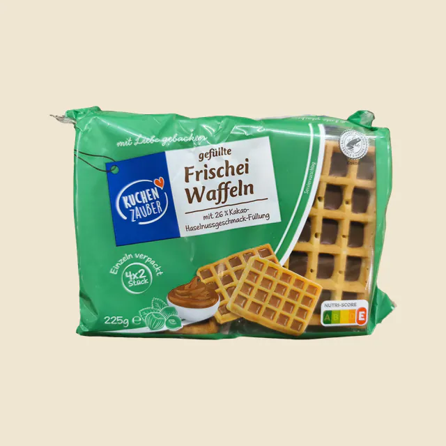 Gefüllte Frischei Waffeln mit Kakao-Haselnussgeschmack-Füllung
