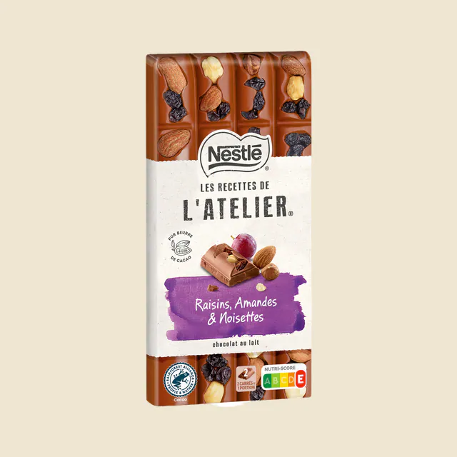 NESTLE L'ATELIER Tablette Chocolat lait raisins - 170g