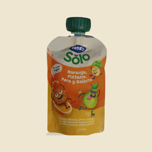 Naranja, plátano, pera y galleta