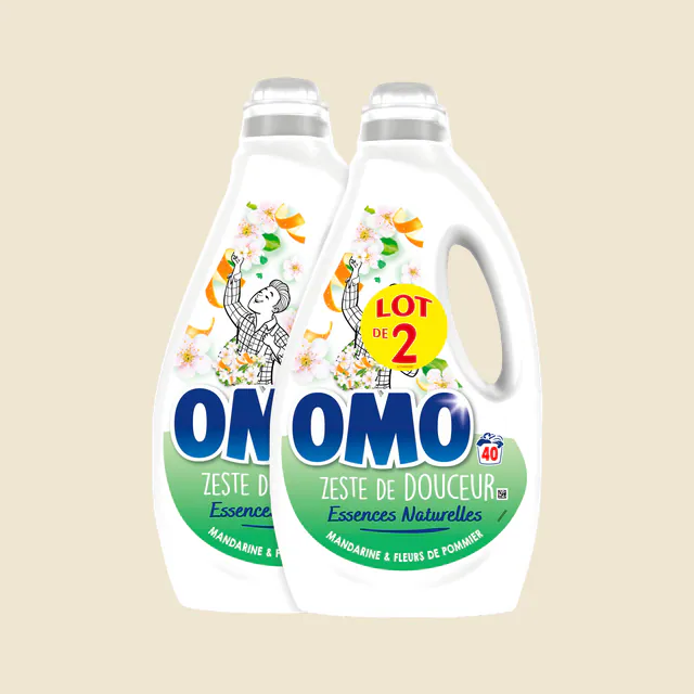 Omo Lessive Liquide Mandarine & Fleurs de Pommier Lot 2 x 2L - 80 lavages