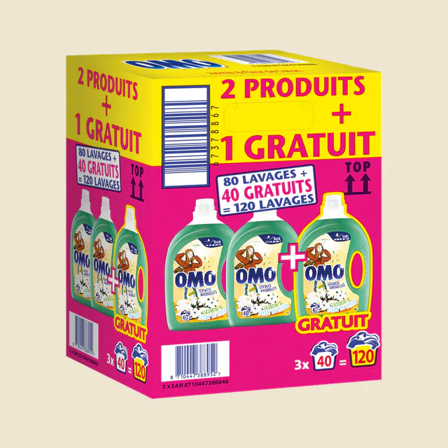 Omo Lessive Liquide Jasmin & Fleur de Coton x120 lavages - LOT 2+1