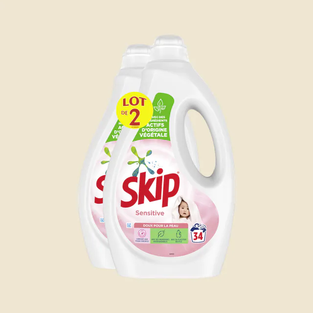 Skip Lessive Liquide Sensitive Peaux Sensibles & Bébés Lot 2x1.7l - 68 Lavages