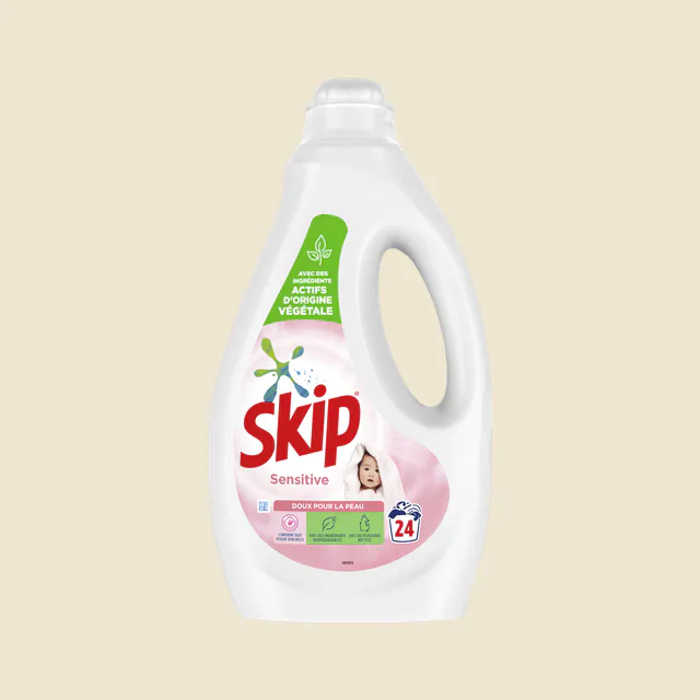 SKIP Lessive Liquide Sensitive Peaux Sensibles & Bébés 1,2l - 24 Lavages