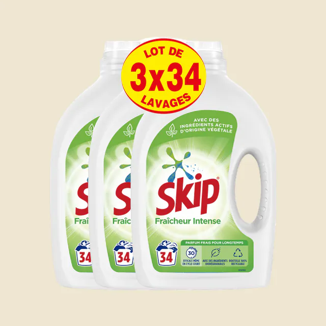 Skip Lessive Liquide Fraîcheur Intense Lot 3x1,7l - 102 Lavages